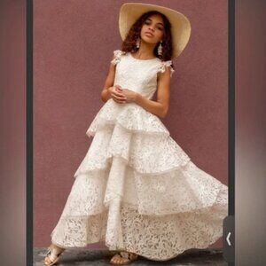 Joyfolie Ivory Layered Lace Dress